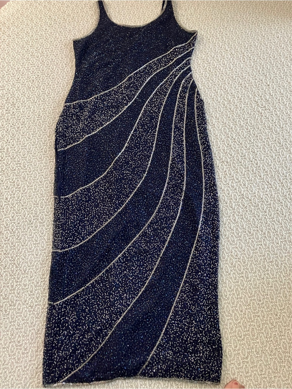 Navy Sparkle Slip Dress with Silver Accents